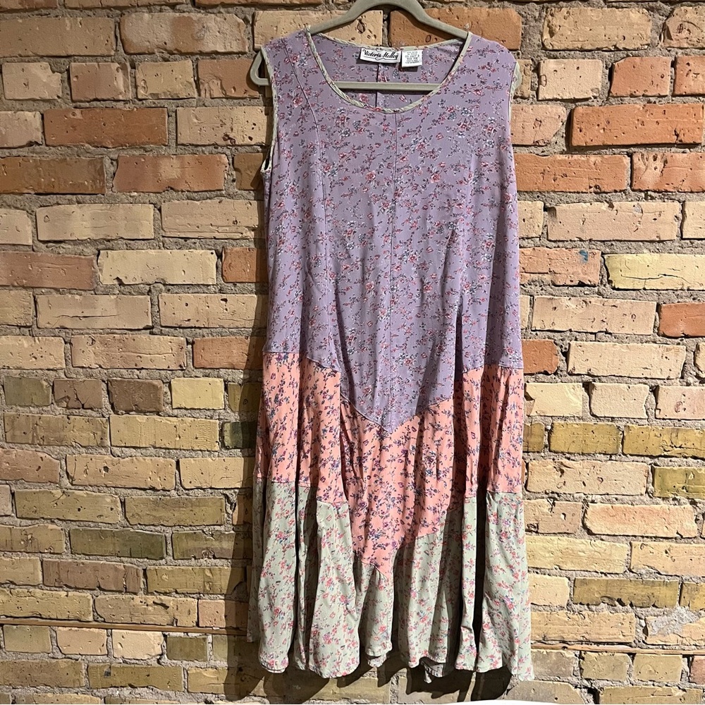 vintage multi color floral flowy dress size M